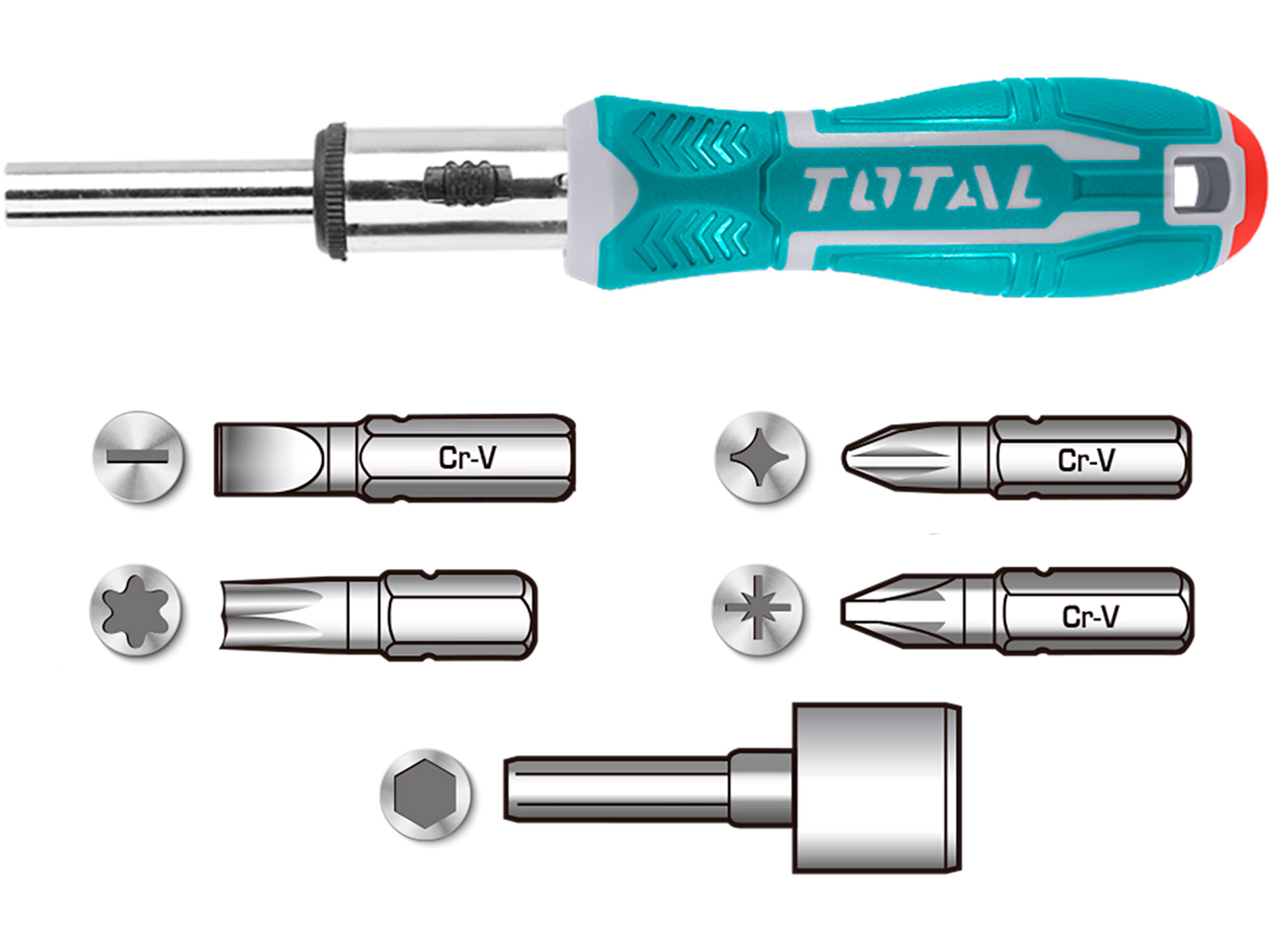 Total Ratelschroevendraaiers met tips, set van 24 stuks Total Ratelschroevendraaiers met tips, set van 24 stuks
