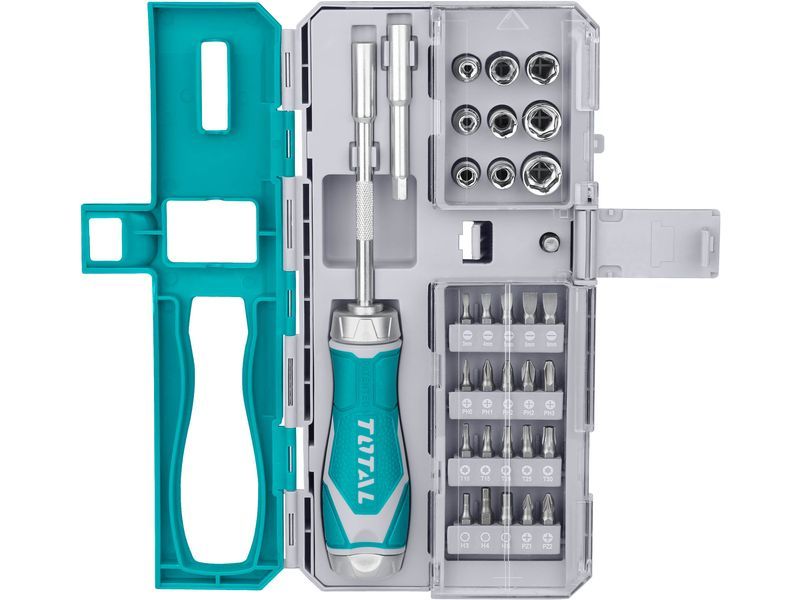 Total Ratelschroevendraaier met moeren en punten, set van 33 stuks, industrieel
