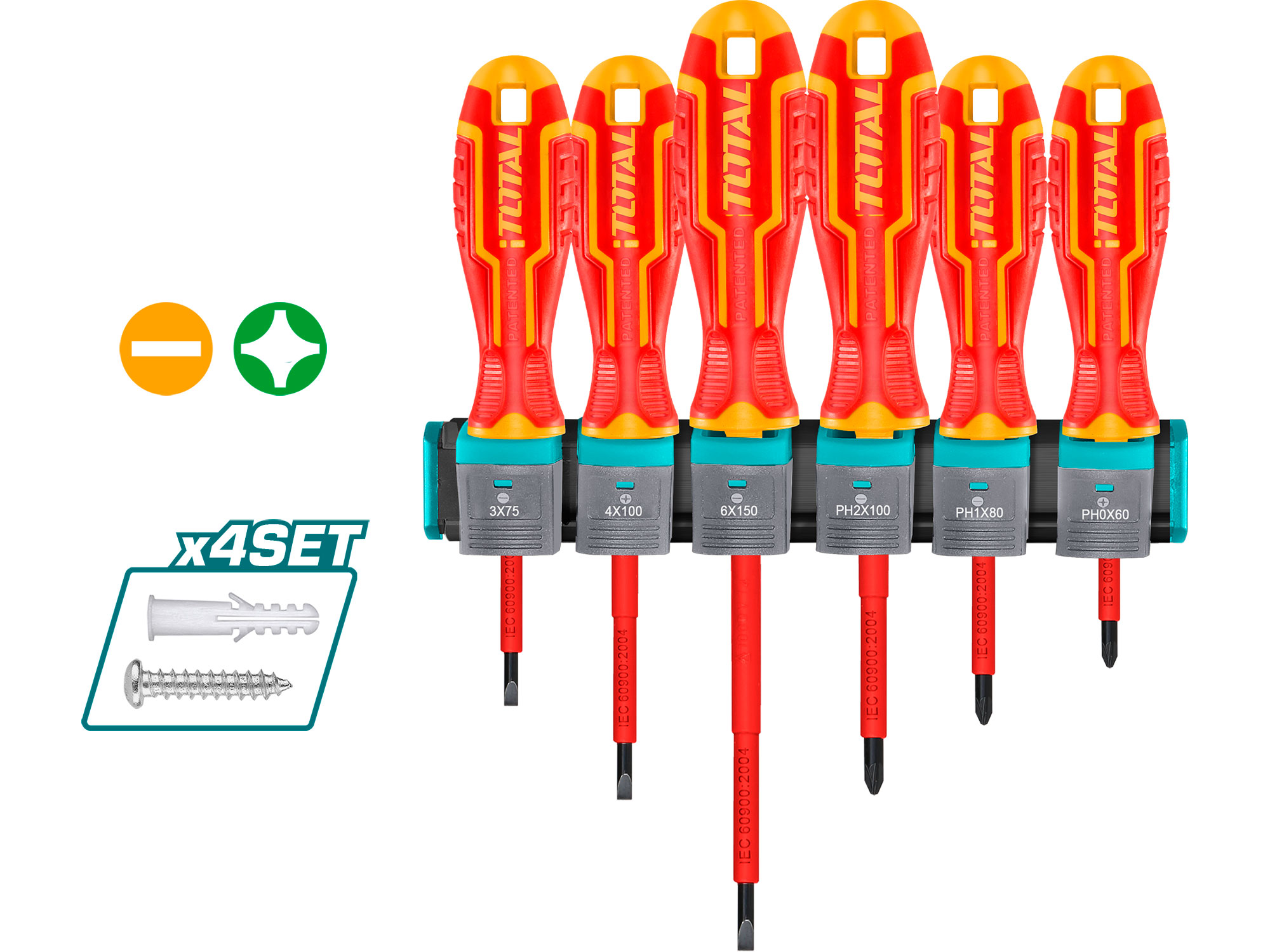 Schroevendraaier, set van 6, 1000 V, VDE, industrie, CrV Schroevendraaier, set van 6, 1000 V, VDE, industrie, CrV